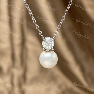 NEW Certified 1/2ct. t.w. Moissanite Freshwater Pearl Necklace